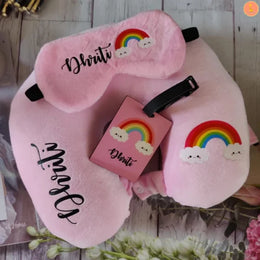 Travel Buddy – Neck pillow | Eye mask | Luggage tag – Rainbow theme set